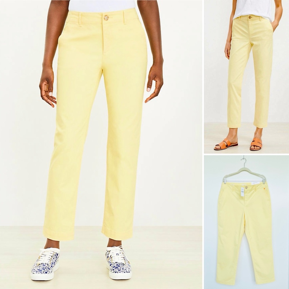 Ann Taylor LOFT Chino Pants Monroe Slim Women 12 Yellow Stretch Semi Slim Leg